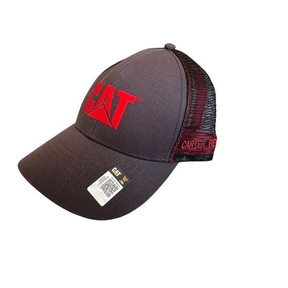 CAT Caterpillar New Grey & Red Mesh & Snap Back Hat Adjustable "Carter Rental" - Picture 1 of 9